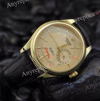 Best Copy Rolex Cellini Date Yellow Gold Watch Black Strap